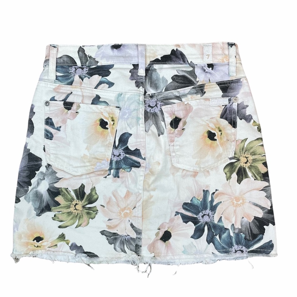 7 For All Mankind White Floral Denim Mini Skirt - Picture 3 of 8